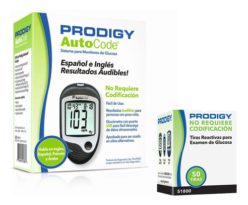 Glucometro Prodigy Autocode Con Voz + 60 Tiras + 10 Lancetas