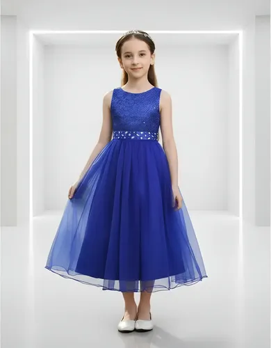 Vestido Niña Fiesta Azul Largo Con Brillos Paje Gala Reinado