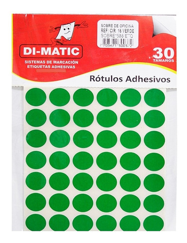 Rótulos Adhesivos, Círculos Verdes Ref 16 Dimatic.