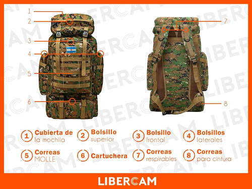 Imagen 3 de 6 de Mochila Camping Tactica Militar Viaje Mochilero Trekking Color Camuflaje