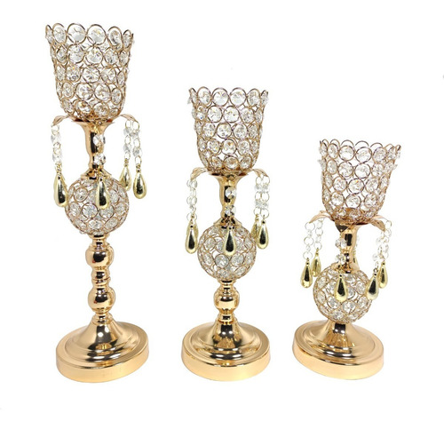 Candelabro Para Velas Color Oro O Plata Set X3 Premium 