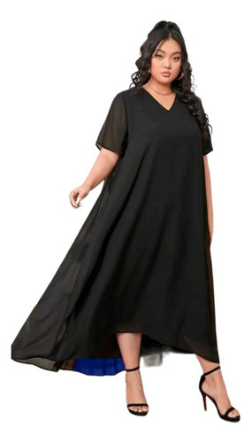 Vestido Plus Size De Crepé,con Original Cuña Atrás, Tallexxl