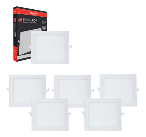 Kit 6 Luzes Para Casa 22x22 18w 6500k Luz Branca Quadrada Cor Branco 110V/220V