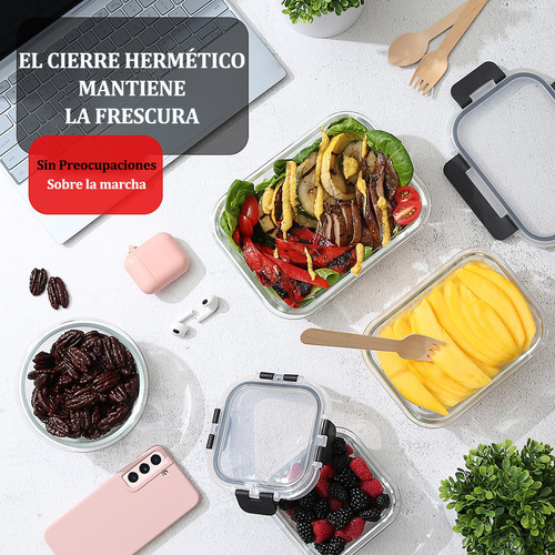 12 Recipientes Herméticos De Vidrio Con Tapa Transparentes Y Compatibles Con Microondas Y Refrigeradores