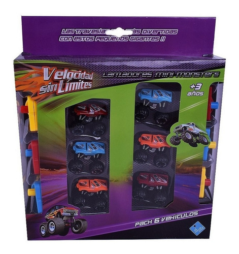 Autos Mini Monsters Con Lanzadores Pack X 6 Ar1 6544 Ellobo