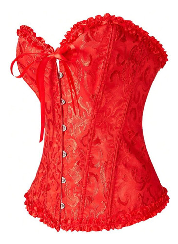 Corset Overbust Brocato Importado Corset Lovers Rojo Xxs