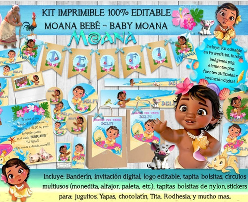 Kit Imprimible Fiesta Cumpleaños Moana Baby Moanita Bebe