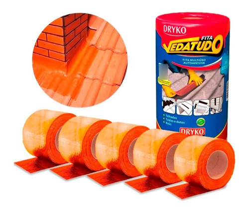 Kit 5 Manta Asfáltica Terracota 30cmx10m Auto-adesiva Laje