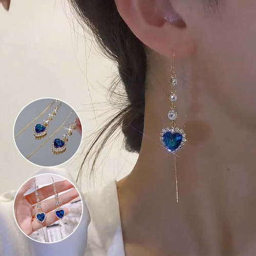 Nuevo Exquisitos Pendientes De Corazón Con Borla Larga En