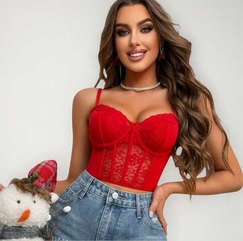 Corcel Con Encaje Rojo Dama Ajuste