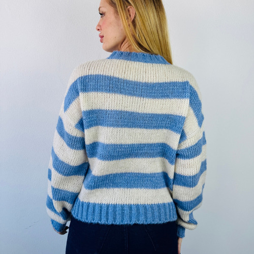 Sweater De Lana Frizado Tejido Rayado Moda Invierno