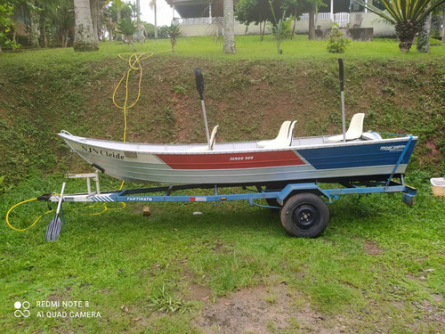 Barco 5 Metros Com Carreta Rodoviária E Motor De Popa 15 Hp 