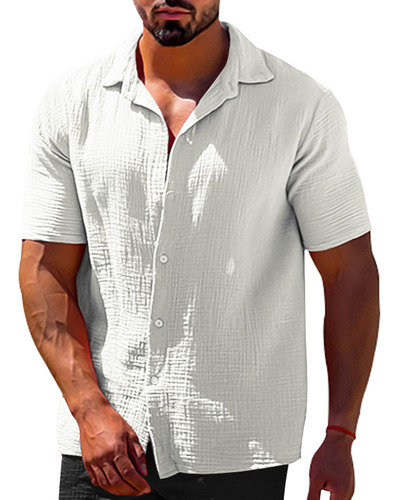 Camisa De Lino Con Botones De Manga Corta Y Cuello Polo De C