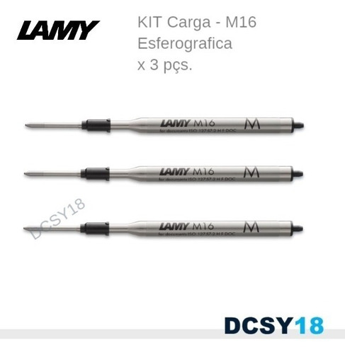 Kit: 3 Pçs. Refil Esferográfica Lamy M16 Preta - M Média