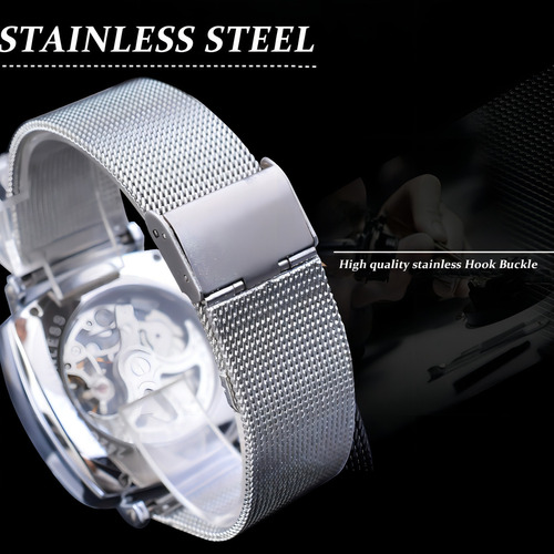 Reloj De Pulsera Forsining W1076 Mechanical Skeleton Color Del Fondo Black Rose Golden