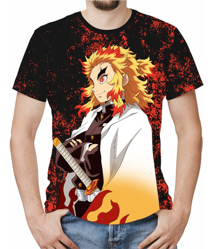 Camiseta/camisa Demon Slayer Rengoku Efeito Grunge