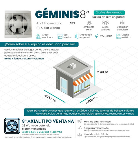 Imagen 3 de 9 de Extractor De Aire 8 Pulgadas Blanco Masterfan Geminis8