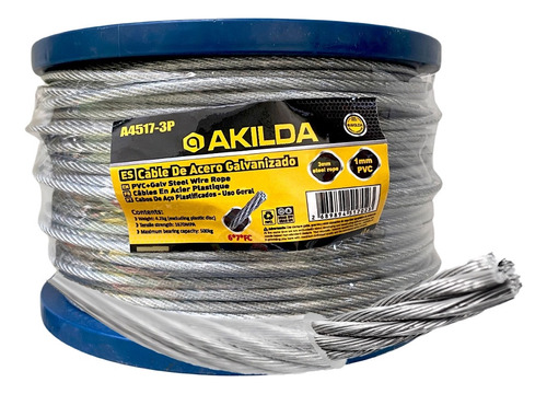 Piola Cable De Acero Galvanizado 3 A 4 Mm Forrado Pvc 6x7xfc