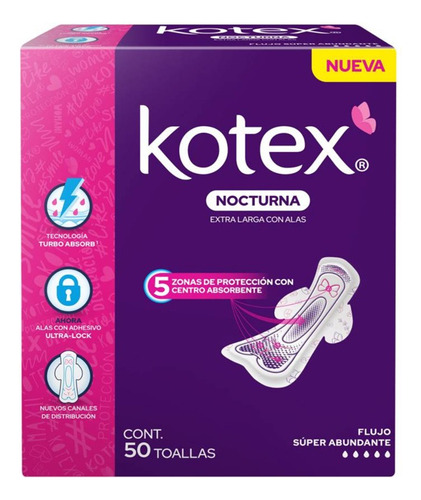 Toallas Femeninas Kotex Nocturna Con Alas