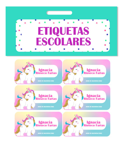 40 Etiquetas Escolares Personalizadas Unicornio Arco Niñas