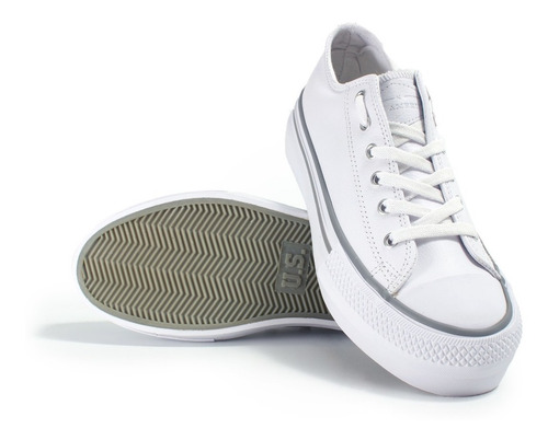 Imagen 3 de 9 de Zapatillas Urbanas Cuero Plataforma Mujer Sneaker Blancas