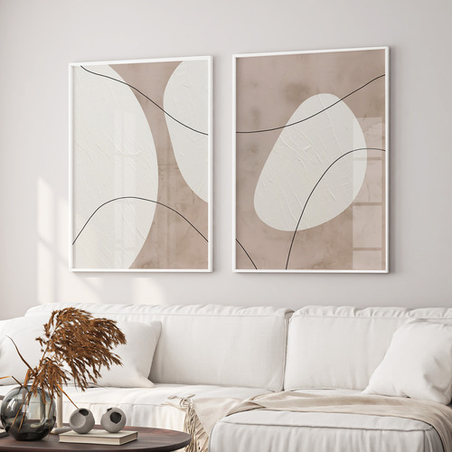 Quadros Decorativo Dupla Grande Com Moldura Abstrato Neutros