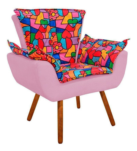 Poltrona Opala Suede Romero Britto D15 E Suede Rosa Bebê