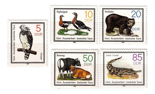 Serie Completa Selo 2576-2580 Alemanha Ddr Animais Extinção