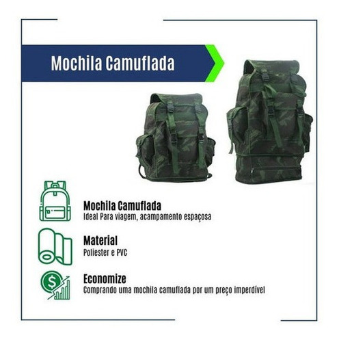 Imagem 5 de 7 de Kit 3 Mochilas Camuflada Exército