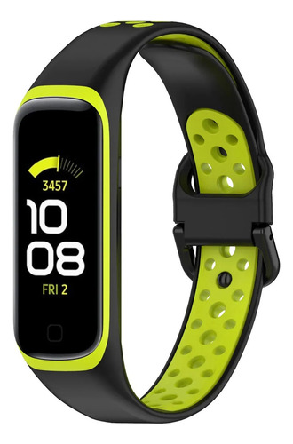 Pulseira De Silicone Esportiva Compativel Com Galaxy Fit 2 R220 Sm-r220 - Preto Com Verde Limão