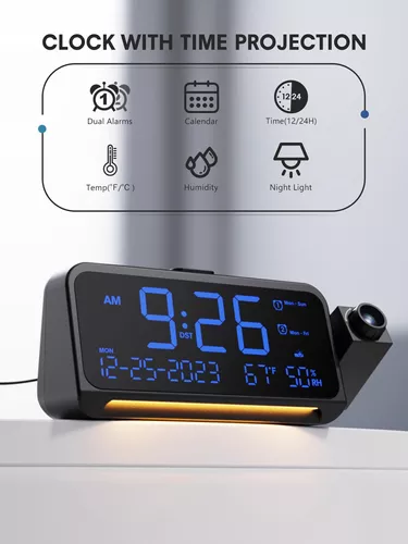 Reloj Despertador Proyector Techo Gran Exhibición Carga Usb