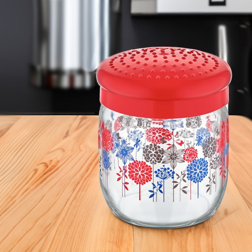 12 Frascos De Vidrio Brocal Rojo Decorado Con Tapa 425 Ml Color cristalino