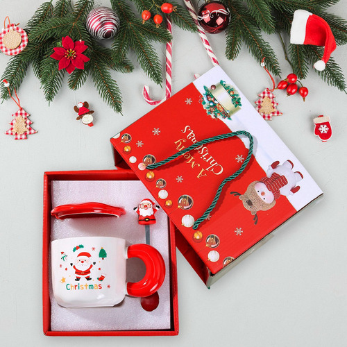 Juego De Tazas De Cerámica Navideñas Con Papá Noel Rojo