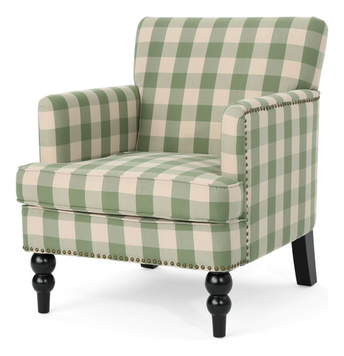 Eve Tufted Fabric Club Sillon Tablero Ajedrez Verde