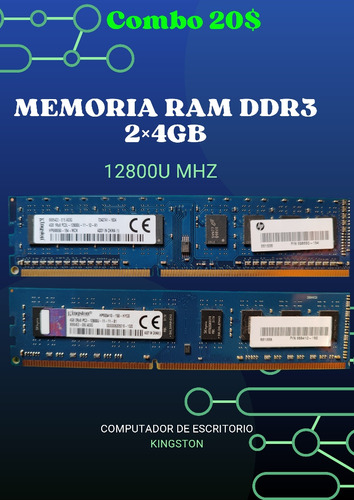 Combo Memoria Ram Ddrr3 2x4gb