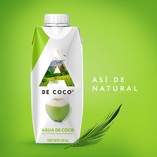 Agua De Coco Natural Sin Azúcar 330 Ml A De Coco Caja 12 Pzs
