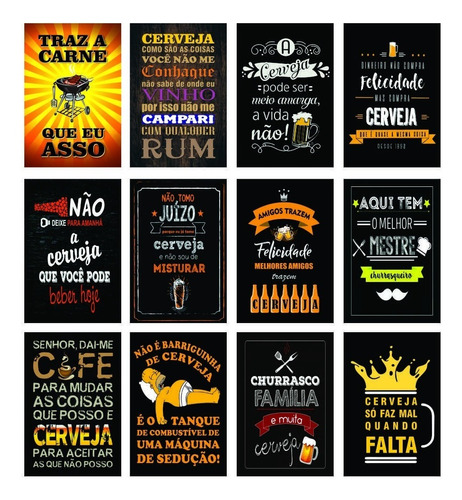 Kit 20 Placas Vintage Churrasco Bebida Bar Boteco 30x45