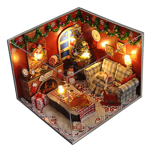 Casa De Munecas De Navidad En Miniatura Con Muebles, Kit De 