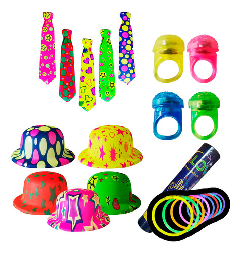 Kit Fiesta Batucada Temática Neón Diversión Para 40 Personas