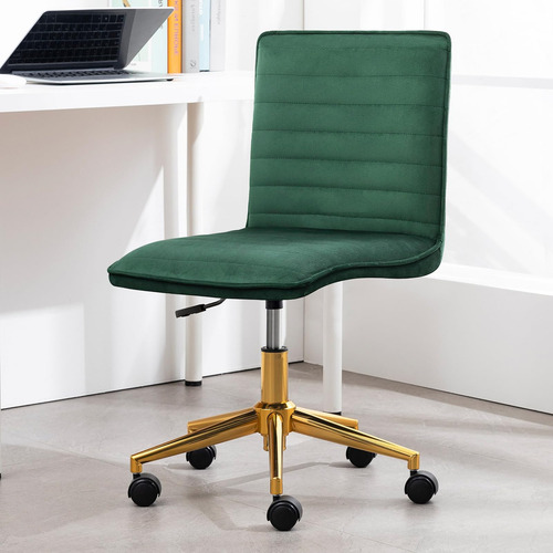 Silla De Oficina Giratoria Terciopelo Verde Con Base Dorada