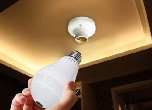 Camera Ip Segurança Lampada Vr360 Panoramica Wifi Espia Som