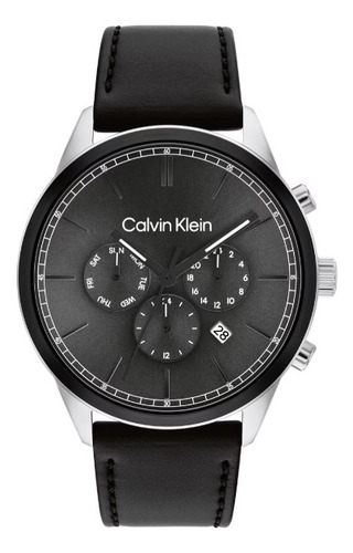 Reloj Para Hombre Calvin Klein 25200379 Piel Negro 44 Mm Bisel Plateado