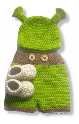 Conjunto Tejido A Crochet Schrek Para Bebé