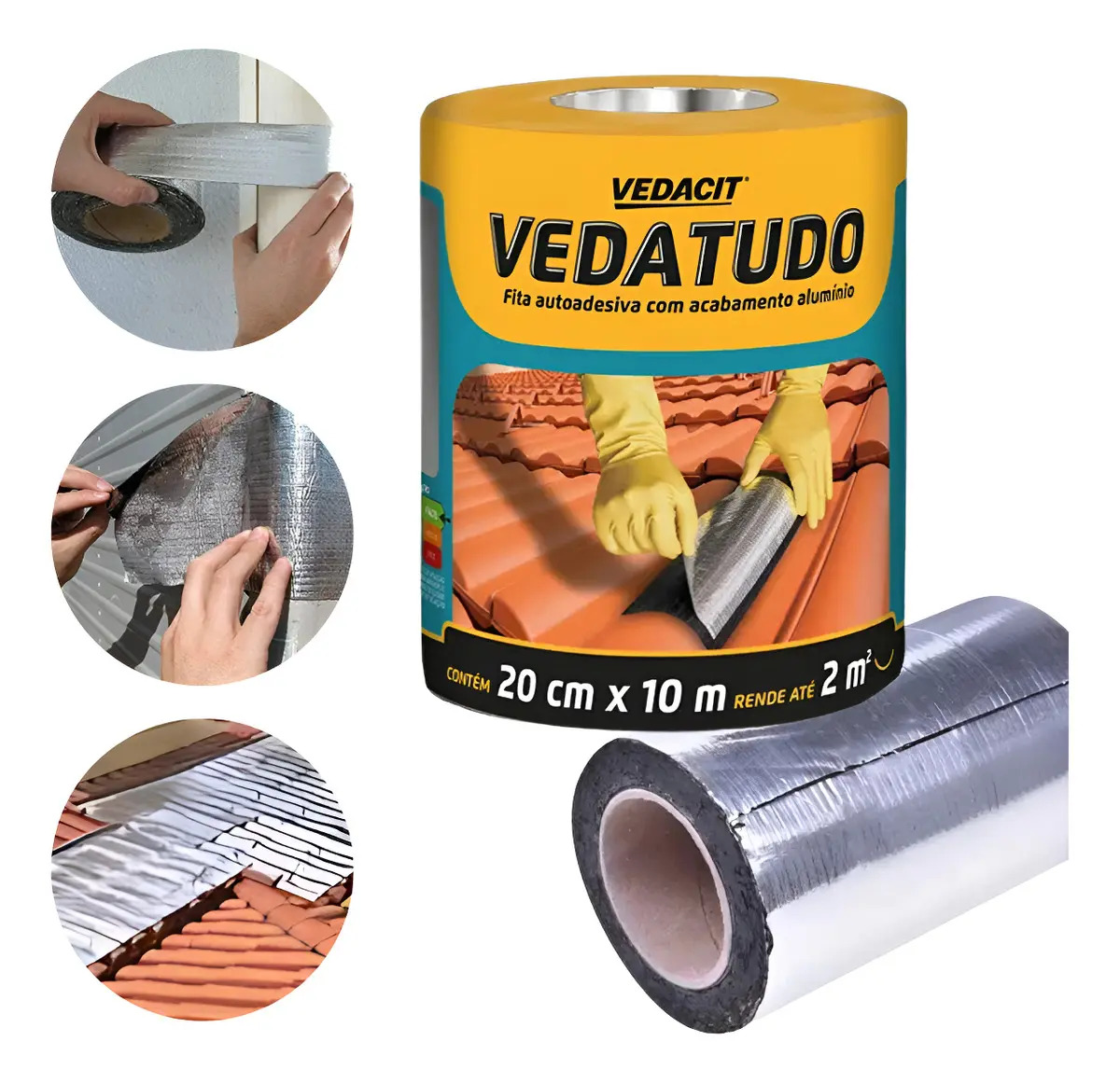Fita Asfáltica Autoadesiva Aluminizado 20cm X 10m Vedacit 1.833 kg