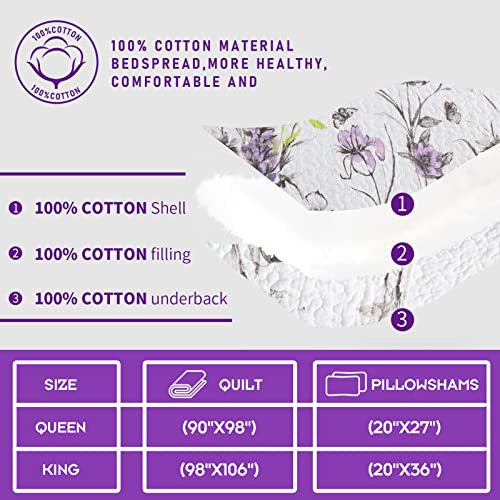 Finlonte Floral Quilt Sets Queen Bedwards - 100% Algodón Lig