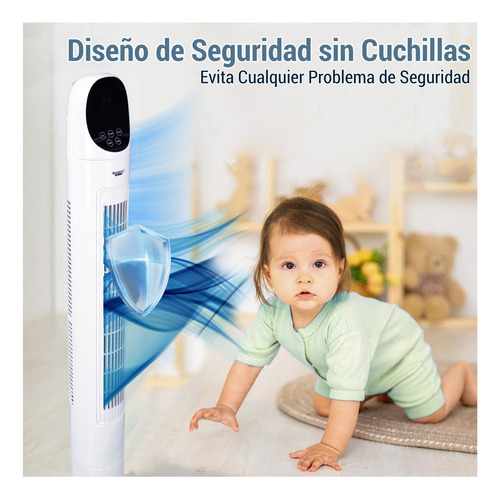 Ventilador De Torre Temporizador De 9 Hrs Control Manual 1.016 M 127 V 60hz 40w Blanco