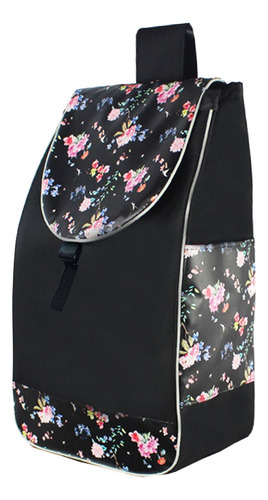 2 Bolsa Portátil Para Carrito De Compras, Flor Negra