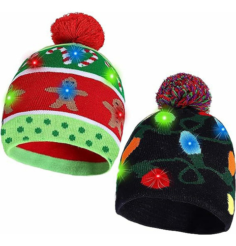 2 Sombrero De Fiesta De Navidad De Punto Con Luces Unisex