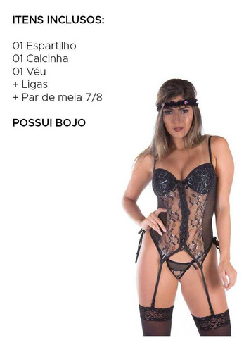 Imagem 7 de 7 de Lingerie Viúva Negra Sexy Fantasia Sensual Completo+meia