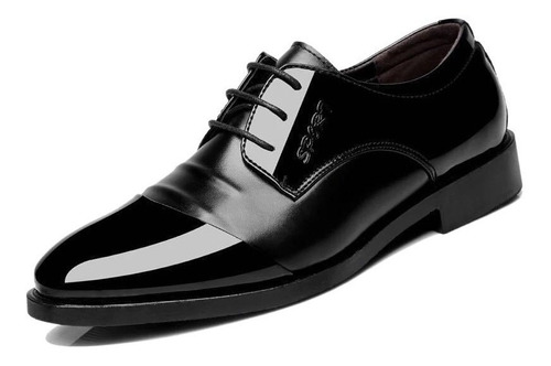 A Zapatos De Vestir Caballero Charol Negro Casual Cuero